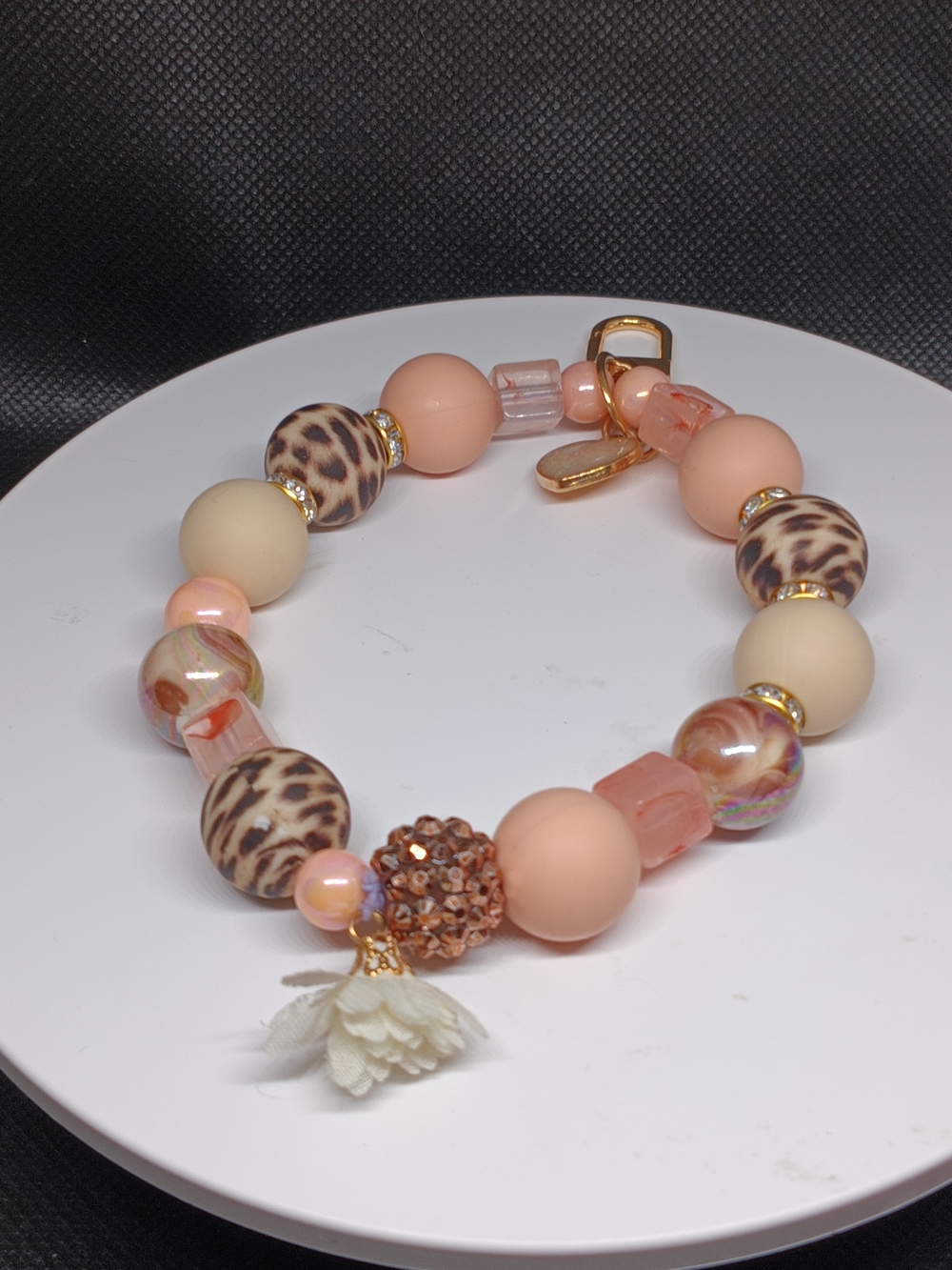 Peach & Cream Floral Charm Beaded Purse Charm- Women Jewelry